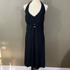 V-Neck Sparkle Brooch Black Dress